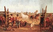 James Walker Vaqueros roping horses in a corral USA oil painting artist